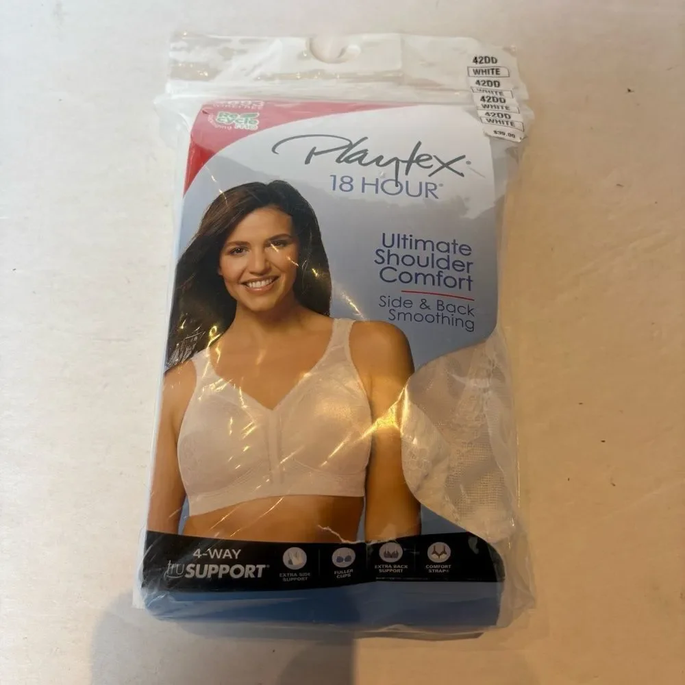 Playtex 18 Hour Elegant White Bra Ultimate Shoulder Comfort Wirefree size 42DD